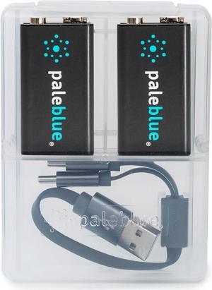 Rechargeable 9V Smart Batteries with USB Charger by Pale Blue, Lithium Ion 9 Volt 500 mAh, Charges Under 3 Hours, Over 1000 Cycles, 2-in-1 USB to USB-C Charging Cable, LED Charge Indicator, 6-Pack