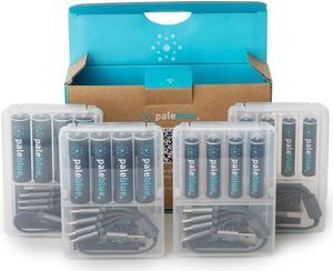 USB Rechargeable Smart Batteries by Pale Blue, Lithium Ion, Under 90 Minute Charge Time, Over 1000 Cycles, 4-in-1 USB to USB-C Charging Cable, LED Charge Indicator (8 AA and 8 AAA Batteries)