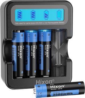 Rechargeable Batteries AA with LCD Charger,Hixon 8x3500mWh AA Rechargeable Lithium Batteries,Constant 1.5V Output,1600Cycles,Fits for Blink Camera VR/Xbox Gaming Controller.