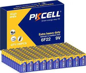 9V Dry Battery (100 Count) Ultra Long-Lasting 9 Volt Carbon Zinc Battery,  Leak-Proof 9V Battery for Smoke Detectors