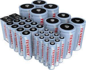 Rechargeable Battery 34 Pack Variety, 12AA, 12AAA, 4C, 4D, and 2x9V Rechargeable Batteries for Everyday Household Electronics
