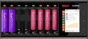 LCD Display Universal Battery Charger N8 8-Slot Speedy Smart Battery Fast Charger for Rechargeable Batteries AA AAA Li-lon LiHv Ni-MH Ni-Cd Nizn LiFePO4