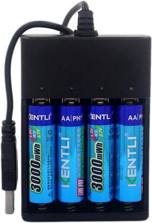 CHU4 USB AA Battery Charger, with 4 AA Lithium li-Polymer li-ion Rechargeable Batteries is Suitable for High-intensity Electricity Demand Such as Night Vision Devices, Flashes, Cameras, Etc.