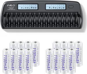 16 Bay AA AAA Battery Charger for AA/AAA NiMH/NiCd Rechargealbe Batteires with 16 Pack Rechargeable AAA Batteries 1.2V NiMH 1100mAh