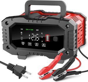 20-Amp Battery Charger, 12V 24V LiFePO4 Lead Acid Portable Car Battery Charger 8-Stage Trickle Charger Smart Battery Maintainer w/Temp Compensation for Car Truck Motorcycle Lawn Mower
