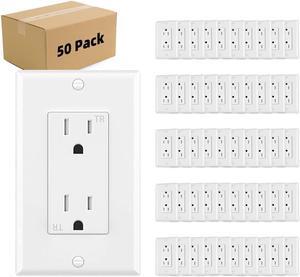 Outlet Socket, Decorator Receptacle, 15 Amp, 125 Volt, Tamper Resistant, Grounding with Wall Plates UL Listed White 50pack Micmi (15A)