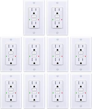 15 Amp GFCI Outlet, Tamper-Resistant, Weather Resistant Receptacle Indoor or Outdoor Use, LED Indicator with Decor Wall Plates and ScrewsUL Listed, White (10 Pack)