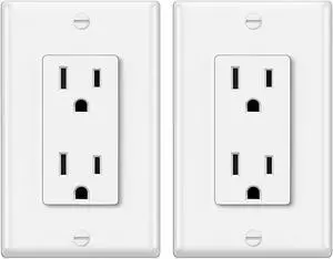 40 Pack Standard Decorator Electrical Wall Receptacle Outlet, 15A 125V, 2 Pole 3 Wire, Non-Tamper Resistant, Wallplate Included, Residential and Commercial Use, UL Listed, White