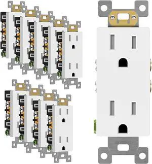 White Decorator Receptacle with Screwless Wall Plate, Standard Electrical Wall Outlet, 15A 125V, Self-Grounding, 2-Pole, 3-Wire, 5-15R, UL Listed, 61502-TR-WSID, 40 Pack, Tamper Resistant