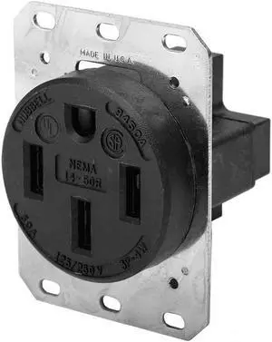 Wiring Device-Kellems 50 A, Industrial, Receptacle, Black, No Tamper Resistant HBL9450A - 1 Each