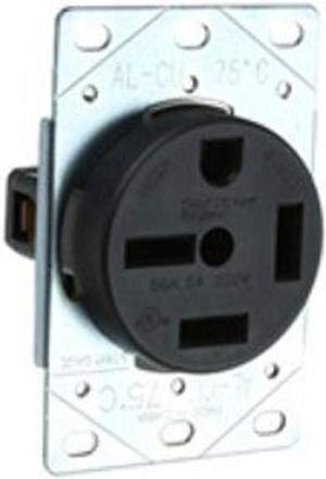 Seymour 5750 50 Amp 3 Phase 250V Power Flush Receptacle Outlet, NEMA 15-50R, Black (1 Count)