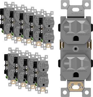 Duplex Receptacle Outlets, Tamper-Resistant, Industrial Grade, 20A 125V, 3-Wire Grounding, 2-Pole, 5-20R, UL Listed, 62080-TR-GY-10PCS, Gray (10 Pack)