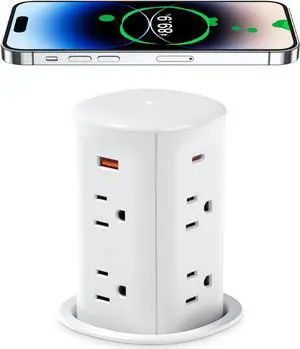 Pop Up Countertop Receptacle with 4 USB Ports 15W Wireless Charger,Max 65W Power Delivery Pop Up Outlet for Home Office Kitchen