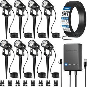 All-In-One LED Landscape Lighting Kit, 8-Pack Low Voltage Landscape Lights with Transformer and 65FT UL-Listed Wire, 3000K Waterproof Outdoor Uplights with Connectors for Yard House Garden Tree