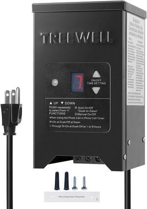 300W Low Voltage Landscape Transformer, Outdoor Landscape Lighting Transformer with Photocell Sensor & Timer, 120V AC to 12V/15V AC, Stainless Steel Waterproof Transformer, Black, ETL Listed