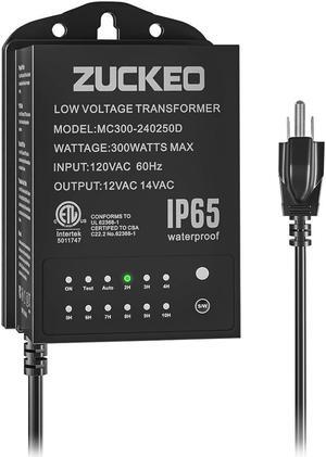 300W Low Voltage Landscape Transformer with Timer & Light Sensor, Outdoor Landscape Lighting Transformers Waterproof, 120V AC to 12V/14V AC for LED Spotlight Pathway Yard Garden Flag Light