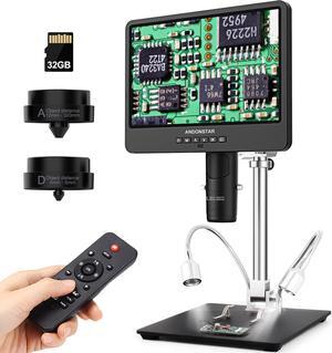 AD249S-M 10.1 Inch HDMI Digital Coin Microscope 2000x for Adults, 3 Lens 2160P UHD Video Record, Soldering / Biological Microscope Kit with 32G Card, Windows Compatible
