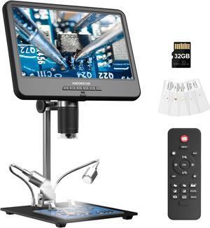 AD210 10.1 Inch LCD Digital Microscope for Adults, Soldering Microscope for Electronics Repair, Coin Microscope Camera Full View for Error Coins with Light, Biological Slides Kit, 32G Card