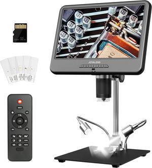 JL210 10.1'' Digital Microscope for Adults, Soldering Microscope, Error Coin Microscope for Full View, 12MP Electronic Microscope Camera for Electronics Repair, Biological Microscope,32G Card