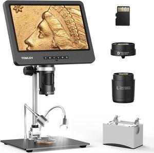 DM602 HDMI Digital Microscope with 3 Lens, 10.1" Soldering Microscope for Electronics Repair, LCD Coin Microscope Full View, 2K Video Microscope for Adults, Biological Slide Microscope, 64GB