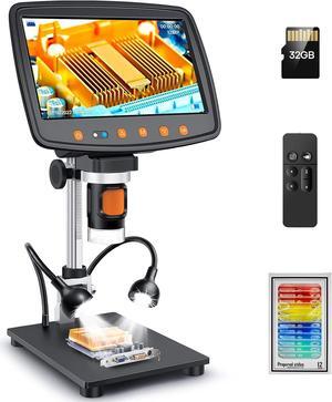 Digital Microscope with 7" LCD Screen,1500X Magnification Soldering Microscope with HDMI,Coin Microscope with 12MP Image Sensor,Windows/Mac/TV Compatible32GB Card