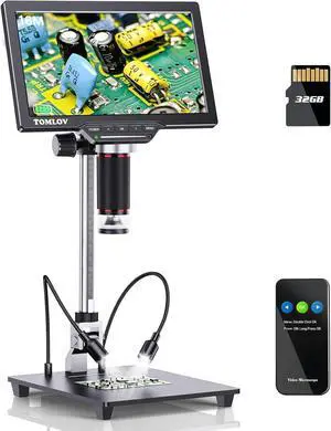 DM201 Pro HDMI Digital Microscope 1200X,10 Inch Stand Included, 7" LCD Digital Microscope,16MP Coin Micro Soldering Microscope with Screen, Windows/Mac OS/TV Compatible,32GB