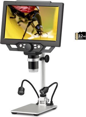 4.3 inch IPS Digital Microscope,1080P 50-1000X Magnification Handheld Digital Microscope with 32g TF Card,8 LED Light,Rechargeable Battery Microscope for Coins/Plant/Rock/PCB Soldering