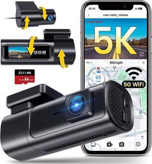 Dash Cam Front and Rear Camera with 5GWiFi GPS, 5K/4K 60fps+2.5K Dash Camera for Cars with Parking Monitoring, Free 64GB Card, App, 1.47" IPS Screen, HDR, Night Vision, 170°Wide Angle