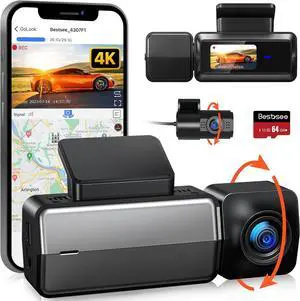 Dash Cam Front and Rear, BESTSEE 4K/2.5K Dashcam, Built-in WiFi GPS, 1.47" IPS Screen, Dash Camera for Cars with Free 64GB Card, 170° Wide Angle, WDR, Night Vision, 24H Parking Mode (M33-US)