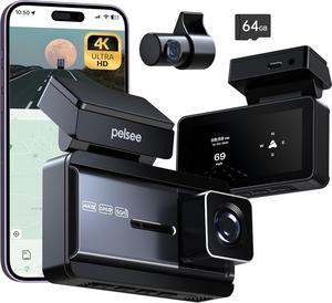 4K Dash Cam Front and Rear, 64GB SD Card, 4K+1080P Dual Dash Camera for Cars with Wi-Fi, GPS, ADAS, BSD, 3 IPS Display Car Camera, APP & Voice Control, Night Vision, 24H Parking Mode