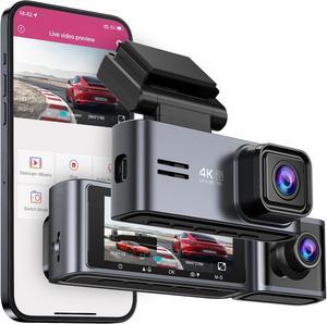 Dash Cam 5G WiFi GPS, Dash Cam Front and Inside 4K/2K/1080P+1080P, 64GB Card Included, Dash Camera for Cars with 3.18" LCD Screen, Car Camera with IR Super Night Vision, WDR, G-Sensor, App
