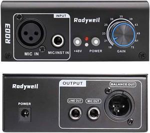 Microphone Preamp Mic Gain Booster with 2 Input Max 75db Gain 48V Phantom Power for Dynamic and Condenser Mic