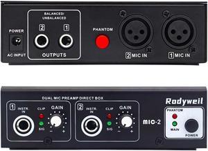 Microphone Preamp Mic Booster 4 Input Max 65db DI Box with 48V Phantom Power for Dynamic and Condenser Mic