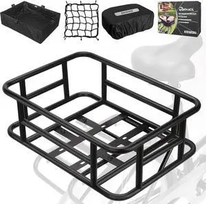Rear Rack Bike Basket with Cargo Net and Liner Large Bicycle Basket Perfect Mount for Electric Bike