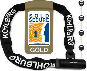 Security Chain Lock  Sold Secure Gold  4ft Long Bike Chain Lock with 4 Keys  Heavy Duty Bike Lock 0.33"  Bicycle Lock, Ebike Lock & Motorcycle Chain Lock  Motorbike & Scooter Anti Theft