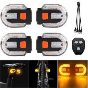 4Pcs Turn Signals for Bicycles with Alarm, USB Charging Remote Control Split/Integrated Bike Tail Light 5 Modes Waterproof Strobe Bike Rear Lights Can be Mounted on Front and Rear of Bicycle