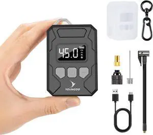 150PSI Mini Bike Pump, YOUNGDO Bicycle Tire Inflator with Digital Pressure Gauge, Auto Stop Type-C Function Electric Bike Air Pump with Presta and Schrader Valve for Bicycle, Motorcycle and Ball