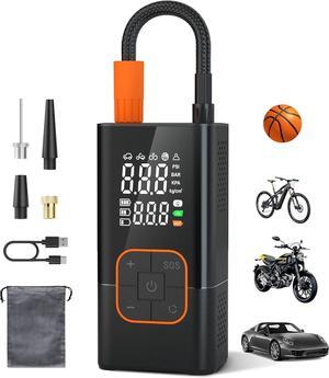 Tire Inflator Portable Air Compressor-150PSI & 15000mAh Bike Pump, Air Pump Cordless with Tire Pressure Gauge LED Lights, Portable Tire Inflator for Car, Bike, Motorcycle, Ball, Black