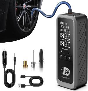 Portable Air Compressor - 2in1 160PSI Cordless 12V DC Electric Auto Pump with Digital Pressure Gauge, 7500mAh & LED Button, 3X Fast Inflation for Cars, Bikes & Motorcycle Tires, Balls