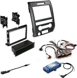 Single or Double DIN Radio Complete Dash Kit, 2009-2014 Ford F-150 with Antenna Adapter, Harness Compatible for All Trim Levels (Black with Steering Wheel Controls)