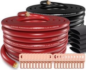 1/0 Gauge Wire (40ft) Copper Clad Aluminum CAA Car Amplifier Power & Ground CablePrimary Automotive Wire, Battery Cable, Car Audio Speaker Stereo with Lugs Terminal Connectors and Heat Shrink Tube