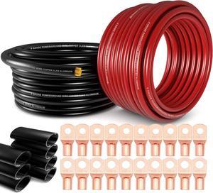 1/0 Gauge Wire(20ft Each - Red/Black) Copper Clad Aluminum CCA with 250A ANL Fuse Holder,20pcs Lugs Terminal Connectors & 3:1 Heat Shrink Tube for Power/Auto,Amplifier,Ground Cable Trailer Wiring