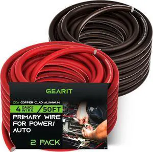 4 Gauge Wire, 15 Lugs, 20 Heat Shrink Wrap, for Automotive, Battery Cable, Amp Kit, Amp, CCA Wire, Wire, Amp Kit, Battery Cables, Amp Wiring Kit, (25 feet Each- Black/Red)