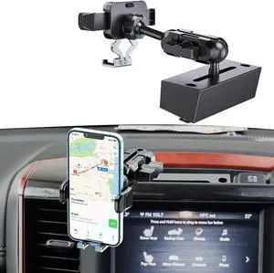 Metal Phone Mount for Ram Truck 2019-2023, Dash Mount Cell Phone Holder Compatible with Dodge RAM 1500/2500/3500 & TRX, 360° Adjustable Adapter Phone Stand Fit for Most Smartphones