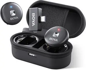 Wireless Lavalier Microphone for iPhone Android with USB C Receiver, Noise Cancellation, 30Hrs Battery Life with Charging Case, 164FT Range, Wireless Mics for Video Recording, Black