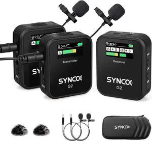 Wireless Lavalier Microphone, G2(A2) 2.4G Dual Transmitter 48KHz 24Bit Lapel Mic 656FT 8H for Online Class Vlog Stream YouTube for Camera Smartphone Tablet