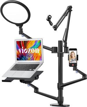 Desktop Live Stand Set 6-in-1 10" LED Ring Light Microphone Mount compatible with 12-17" laptop/17-32'' monitor/7-13 Tablet/3.5-6.7" Phone/Digital Camera DSLR Online Teaching Meeting