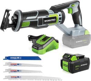 Cordless Reciprocating Saw, 20V 4.0Ah Battery, 1-inch Stroke Length, 4 Saw Blades for Wood & Metal Cutting Included