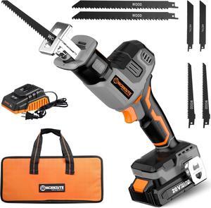 Brushless Reciprocating Saw, 20V Cordless One-Handed Reciprocating Saw w/2.0Ah Battery & 1-Hour Fast Charger, Variable Speed Trigger, 6 Saw Blades for Wood/Metal/PVC Pipe Cutting