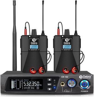 ER-102 UHF IEM Wireless in Ear Monitor System with Monitoring Type for Stage, Band, Recording Studio,Guitar, Live Performance (Single Channel, 2 Bodypack)